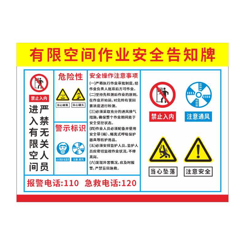 有限空间安全告知牌警告标识工厂车间仓库配电房密闭受限空间作业警示提示标志贴纸职业危害风险告示标示定制