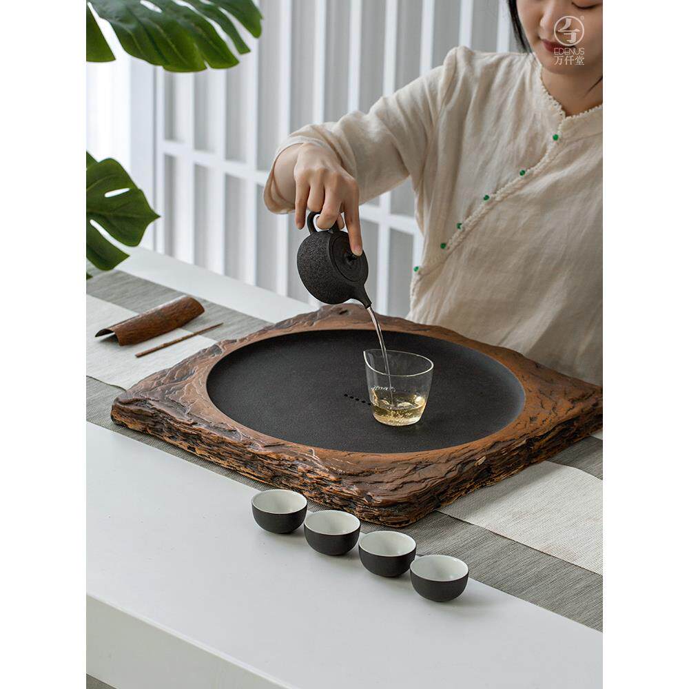 万仟堂茶盘客厅家用带排水沥水茶盘高级感中式功夫茶具茶盘满月02