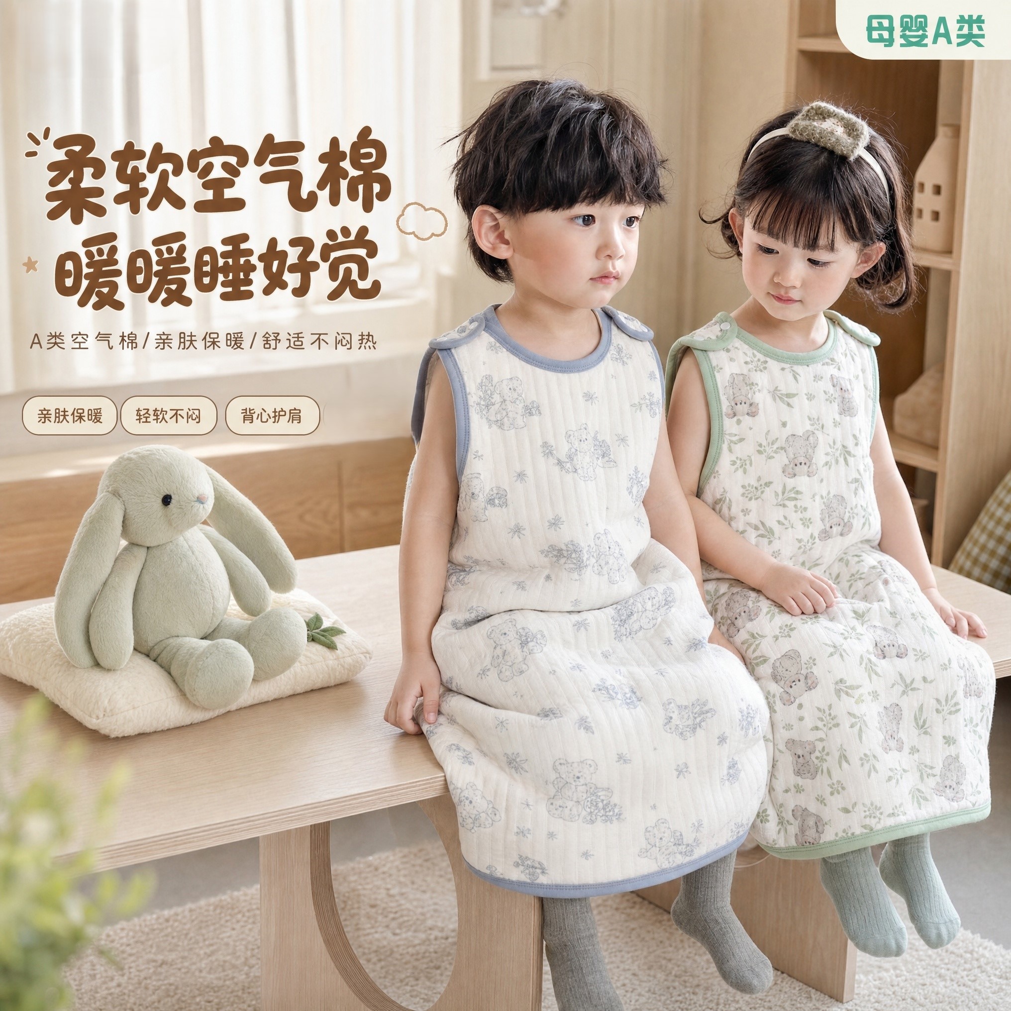 儿童睡袍背心式睡袋防踢被子连体