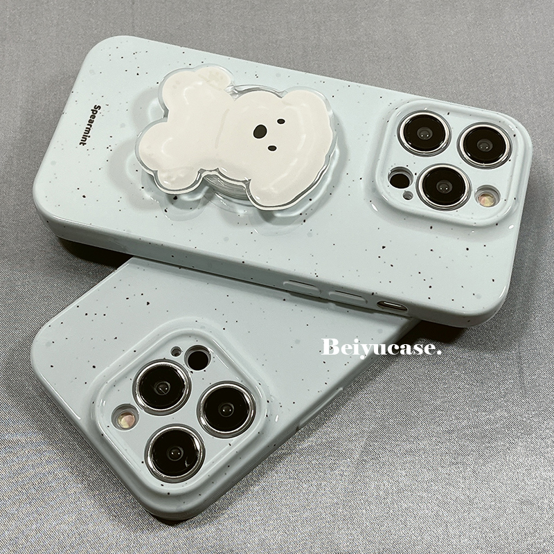 ins韩系简约泼墨适用苹果15promax手机壳带小狗支架iPhone1