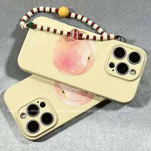 夏日简约桃子水果适用苹果16Promax手机壳iphone15pro新款14小众14pro硅胶13防摔16pro带链条12创意11全包女