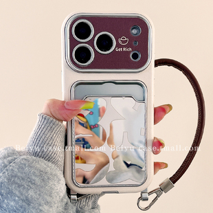 大视窗镜面发财文字卡套适用苹果17Promax手机壳iphone16pro新款15pro小众14带挂绳14pro全包镜头16硅胶17pro