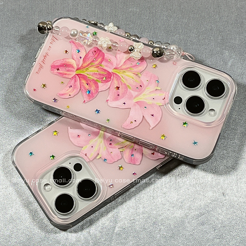 ins韩系粉色少女心百合花适用苹果16Promax手机壳iphone15pro新款14小众女14pro硅胶13带支架16pro网红15全包