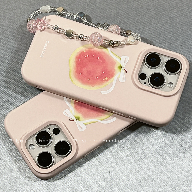 简约粉色芭乐少女心适用苹果16Promax手机壳带链条iphone15pro新款14小众14pro硅胶13防摔16pro创意12全包11