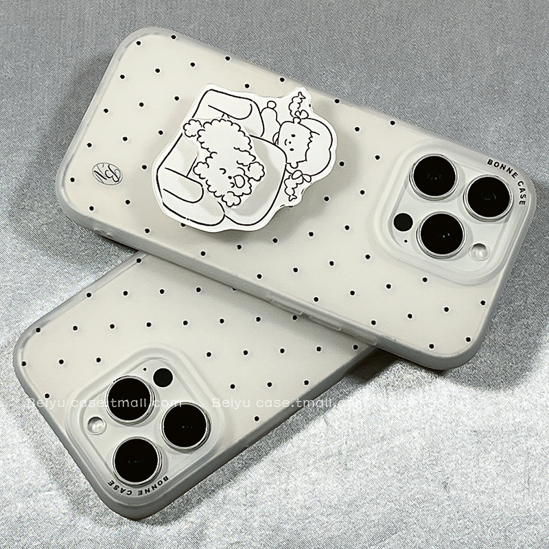 日韩简约波点小狗带支架适用苹果16Promax手机壳iphone15pro新款14小众14pro硅胶13高级感16pro网红12全包11