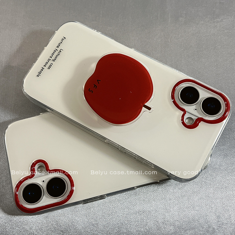 ins韩系简约红苹果支架适用苹果16Promax手机壳少女心iphone15pro新款14小众14pro硅胶13防摔16pro高级感全包