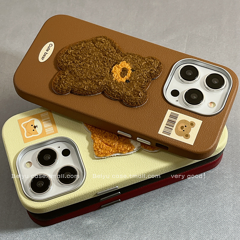 皮质立体毛绒刺绣可爱手机壳