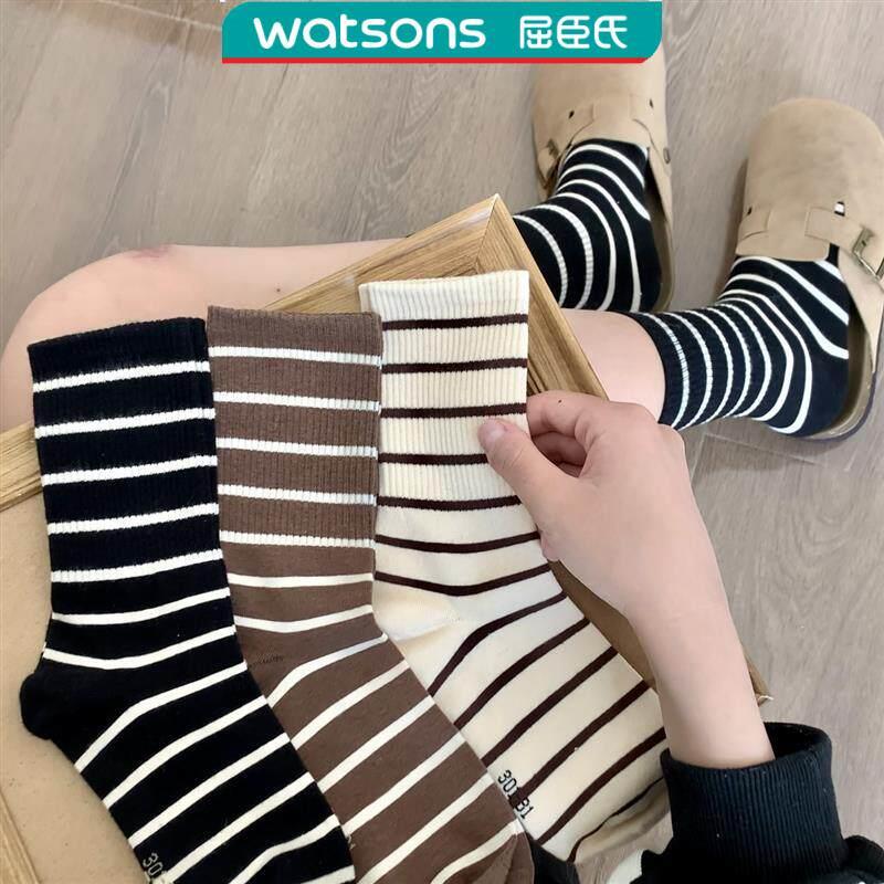 屈臣氏黑白秋冬条纹潮袜时尚袜子ins百搭运动韩版学院风日系女袜z