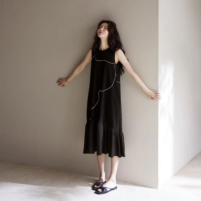 带胸垫睡裙女睡衣夏季莫代尔棉无袖背心夏款长款连衣裙时尚高级感