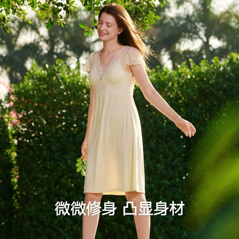 夏季带胸垫莫代尔睡裙