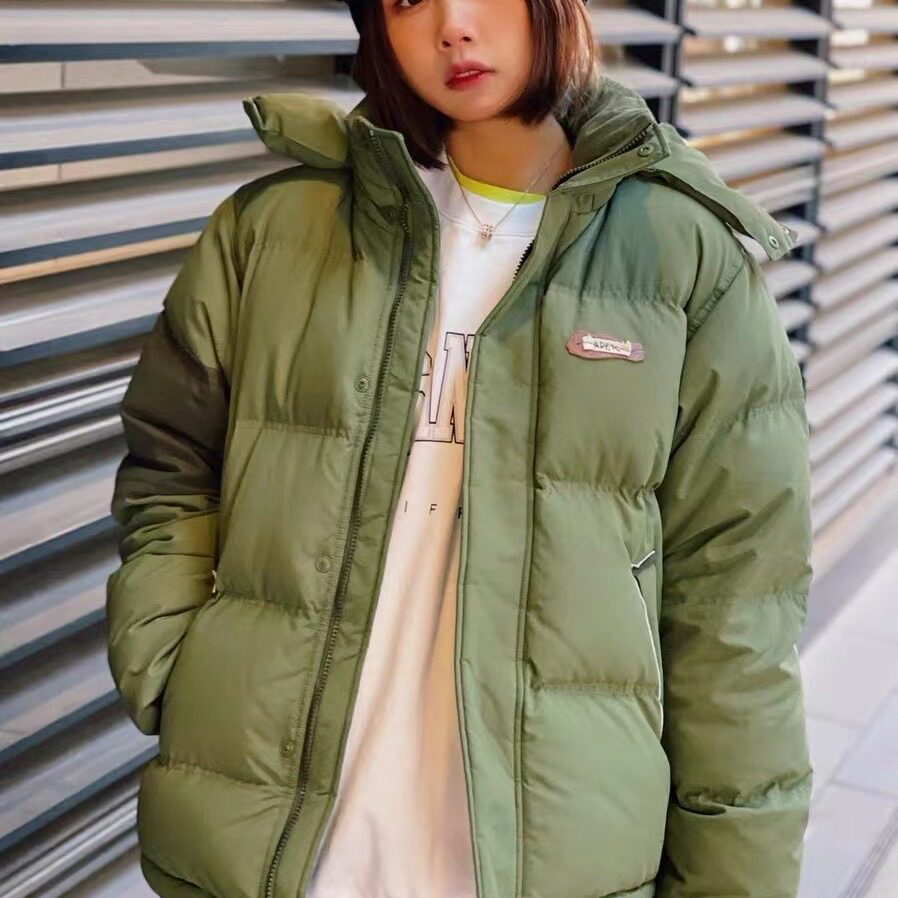 拼接撞色连帽羽绒服女情侣白鸭绒上衣加厚90绒潮牌外套
