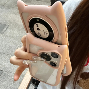 粉色猫耳朵边框适用于华为Mate60pro 日韩mate60全包立体pura70ultra透明亚克力简约高级感防摔女 手机壳新款