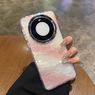 适用于华为mate60pro手机壳新款 简约硬套 唯美贝壳纹pura70气质梦幻渐变色P70透明高级感mt70防摔女款
