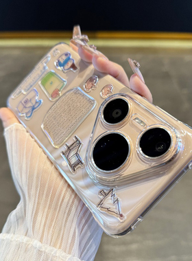 适用于华为pura80pro手机壳新款创意透明pura80ultra滴胶贴纸diy雪人贴纸pura70无边框pura70pro情侣防摔硬套