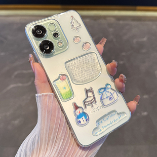 Reno15透明findx8全包diy滴胶雪人贴纸x8s腊肠狗贴纸Reno13情侣硬 适用于OPPOReno14手机壳新款 送diy贴纸