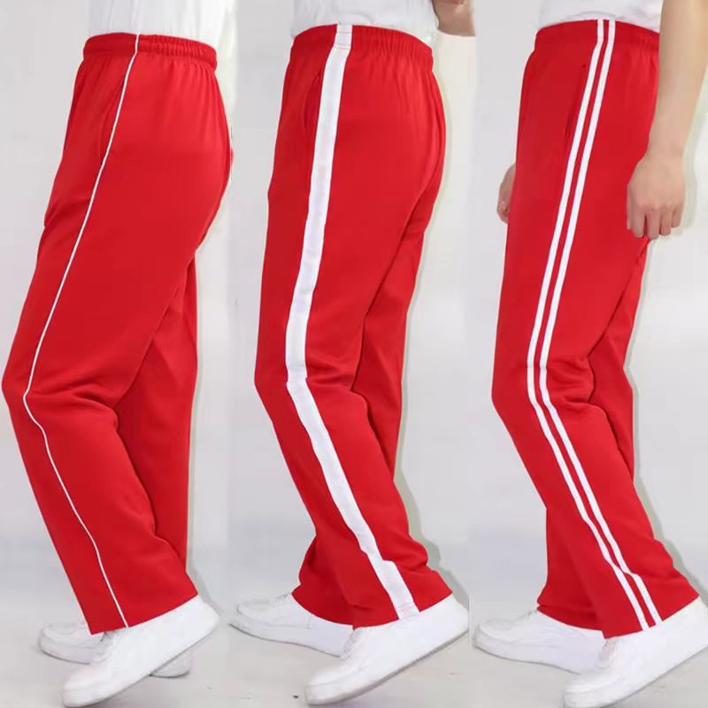 校服裤子红色学生加绒二条杠