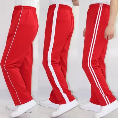 校服裤子红色学生加绒二条杠