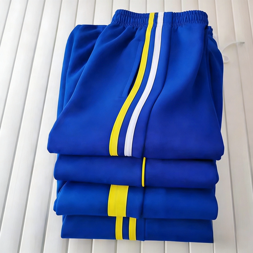 宝蓝色黄条校服裤学生