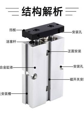 双轴双杆气缸TDA10/16/20TN25X30X40X50X60X75X100X125X150X200S