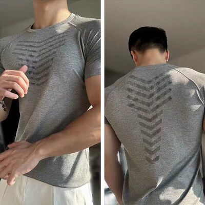 鲨鱼纹弹力速干健身短袖T恤男款