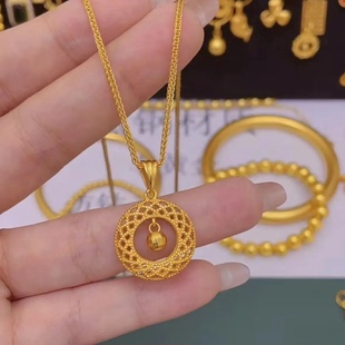 正品金子项链挂坠金店同款灵动转运珠平安扣吊坠锁骨送女友礼物
