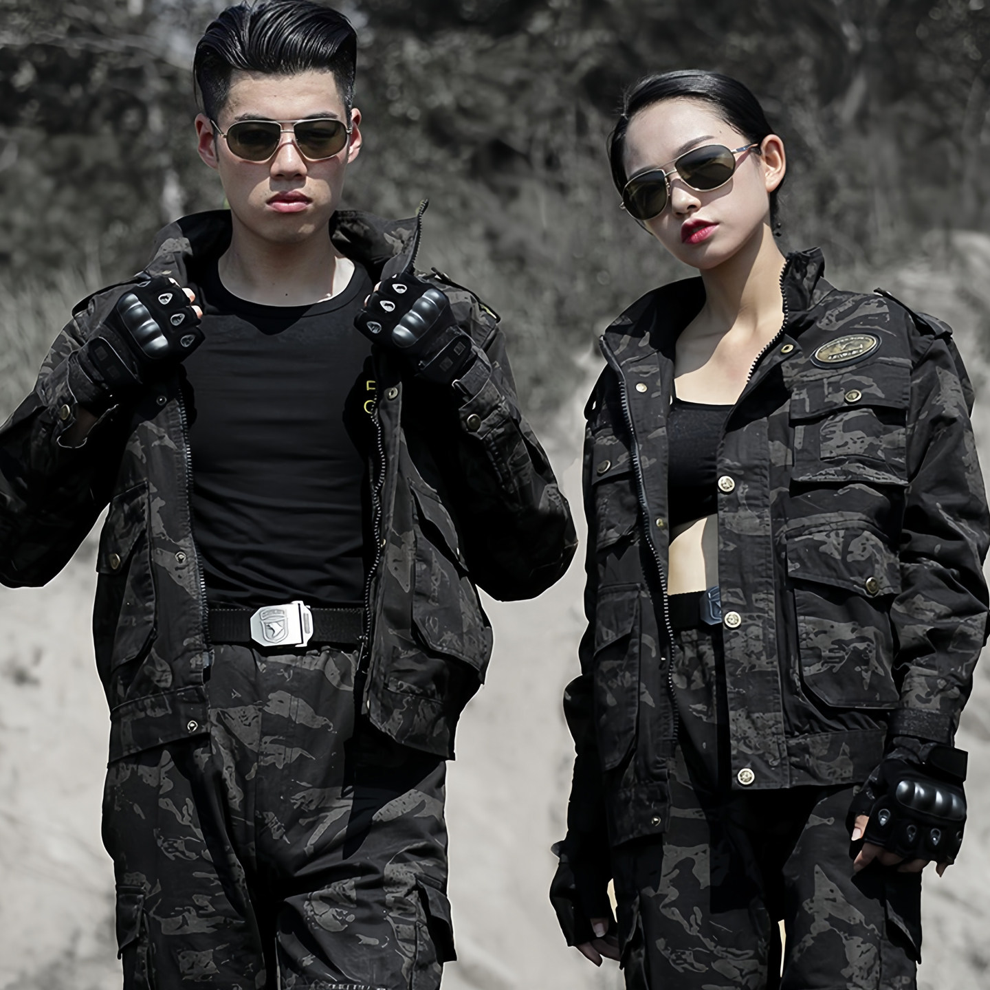 迷彩服男女套装初中生运动会军训服户外运动会耐磨劳保工作服全套