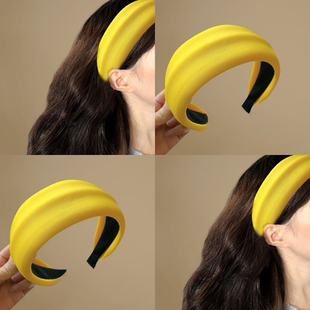 柠檬黄色~许半夏同款针织发箍秋冬复古高颅顶压发头箍盘发器发饰