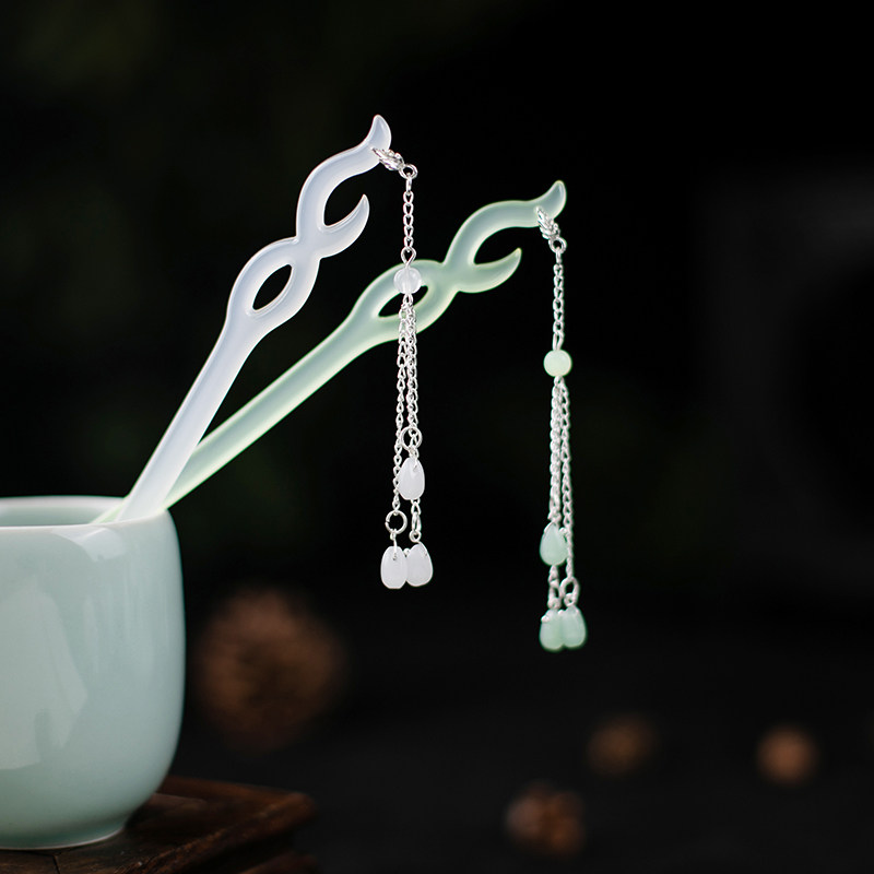 中国风动漫珠钗发簪流苏簪子古风发钗闺蜜簪醋酸长流苏百搭仙气