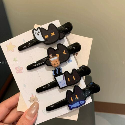 可爱小黑猫打工人侧边发夹