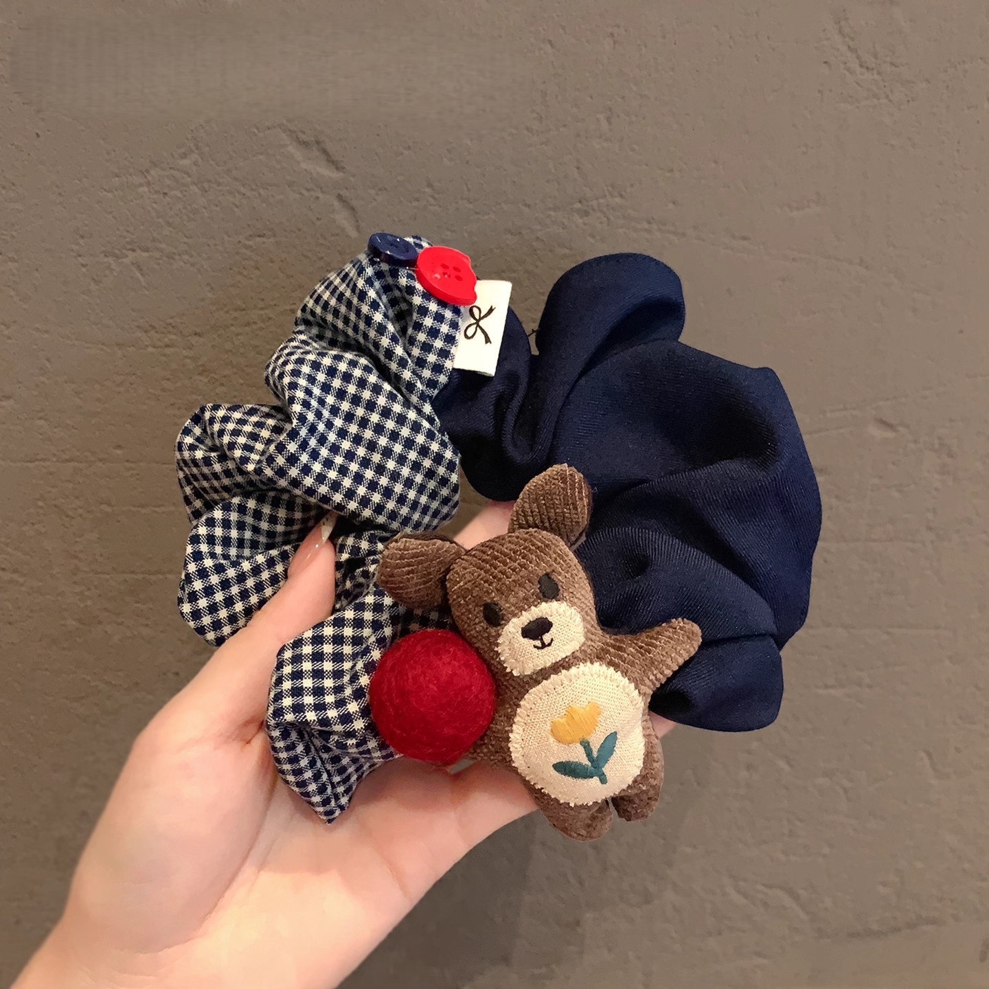 格纹拼接布艺发圈韩系