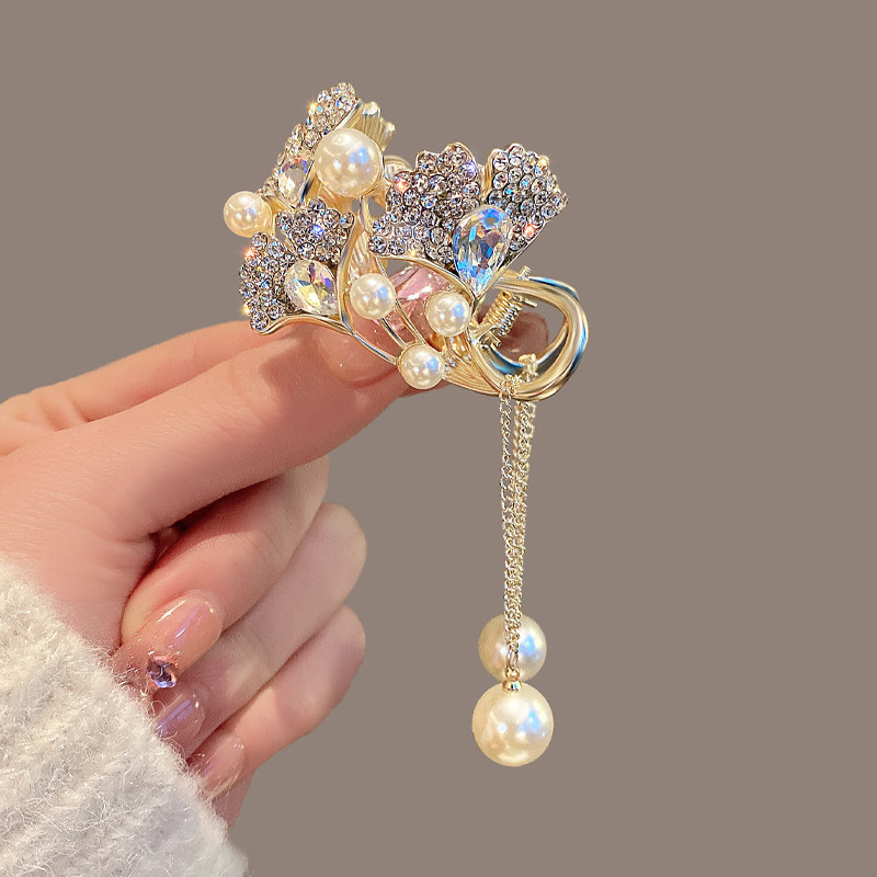 流苏水钻银杏叶高马尾抓夹固定神器抓夹子发卡头饰后脑勺防塌发夹