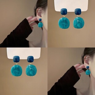 墨尔本蓝天！气质湖水蓝耳钉！耳夹复古港风温柔显白小众旅行发卡