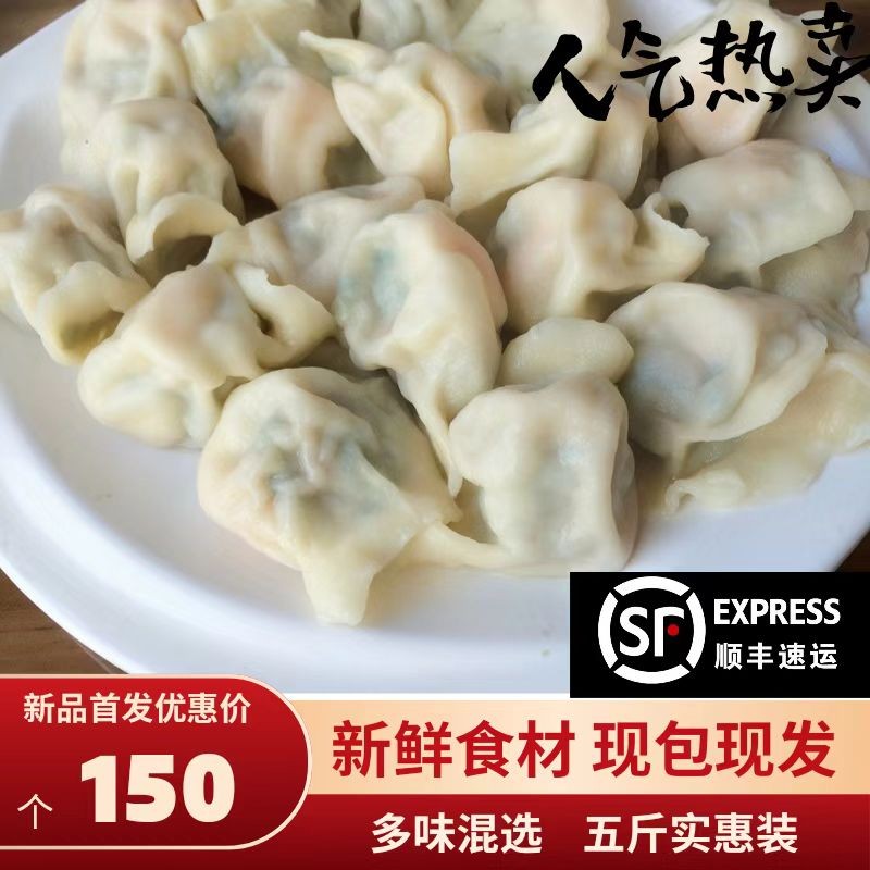 拍一到手5斤现包水饺猪肉牛肉大葱韭菜鸡蛋茴香早餐半成品冷冻