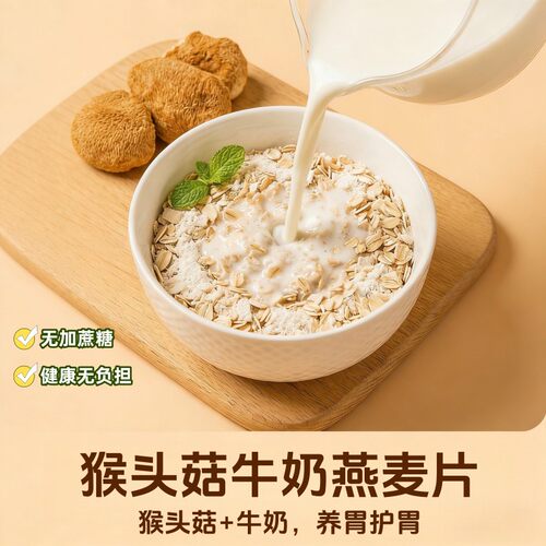 全新升级猴头菇牛奶燕麦片营养早餐冲泡即食谷物代餐500g/罐