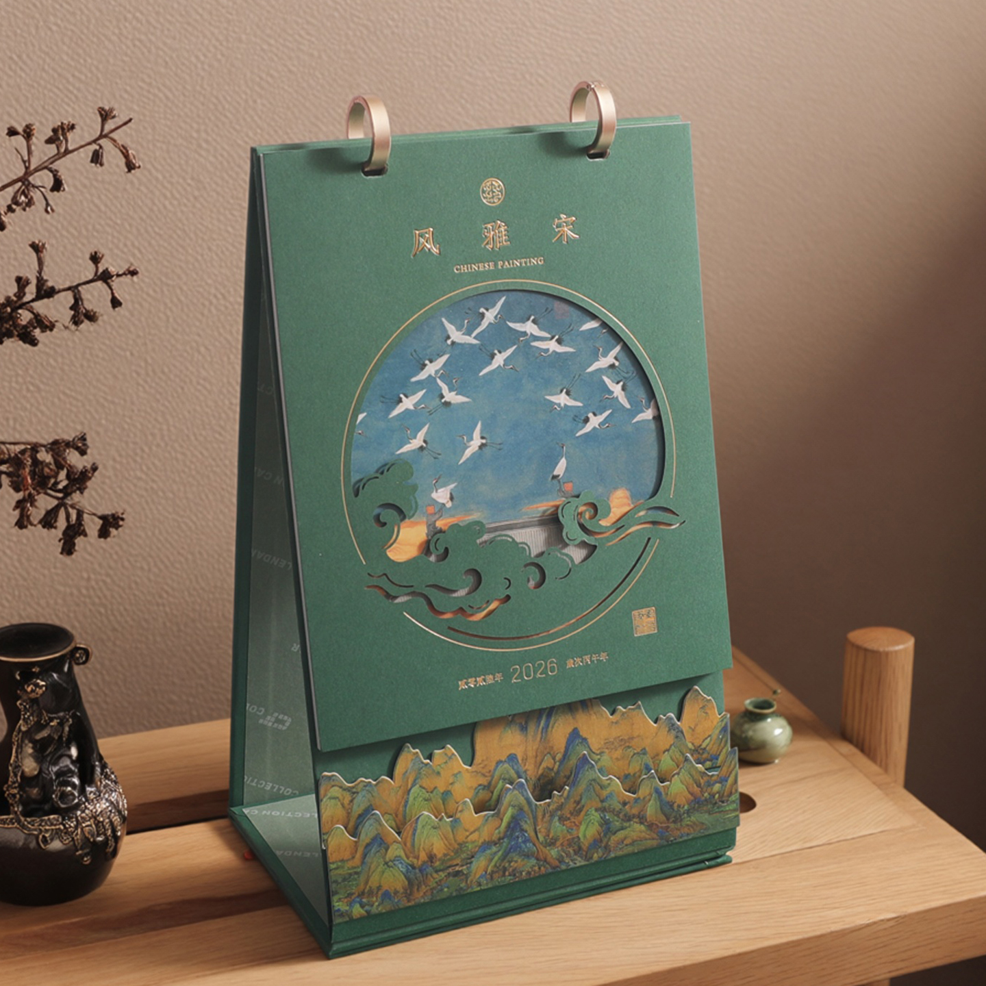 新款2026年马年纸雕国潮风创意高档日历桌面办公文化艺术台历小摆件大号商务月历定制企业新年礼品印刷定做