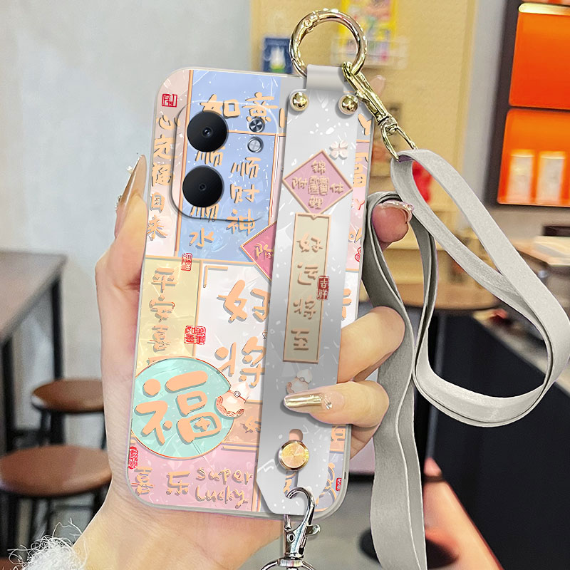 适用于oppoA5x手机壳0pp0a5×液态腕带支架好运将至简约中国风全包直边保护套新款背带软壳磨砂男女款超薄潮