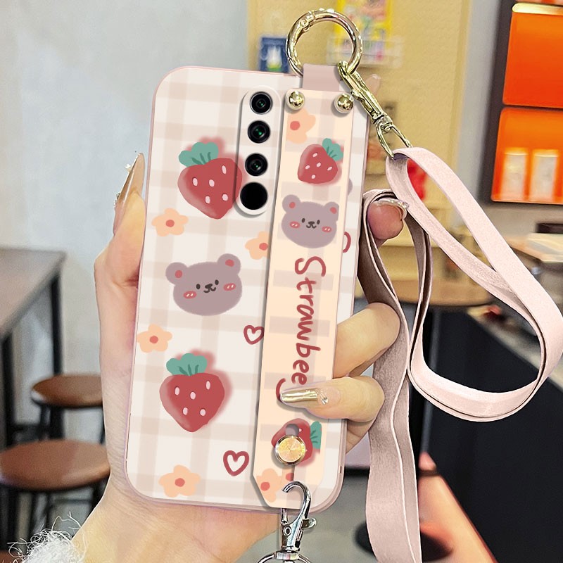 适用于红米Note8pro手机壳note8网红M1906G7E防摔背带小清新液态腕带支架软壳草莓小熊超薄磨砂简约女款卡通