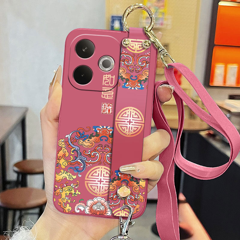 适用于oppoA5活力版手机壳0ppoa5活力液态腕带支架软壳中国风背带保护套简约文字如意全包直边防摔磨砂男女款