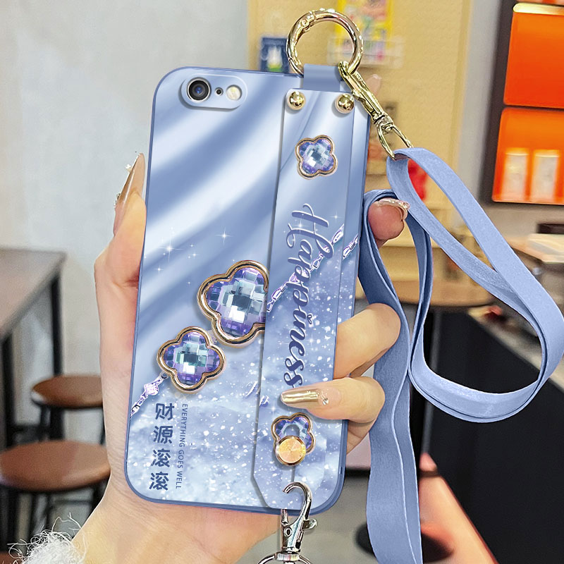 适用于iPhone苹果6手机壳6splus/6s/6plus液态腕带支架软壳a1586财源滚滚高级感背带保护套防摔全包直边潮