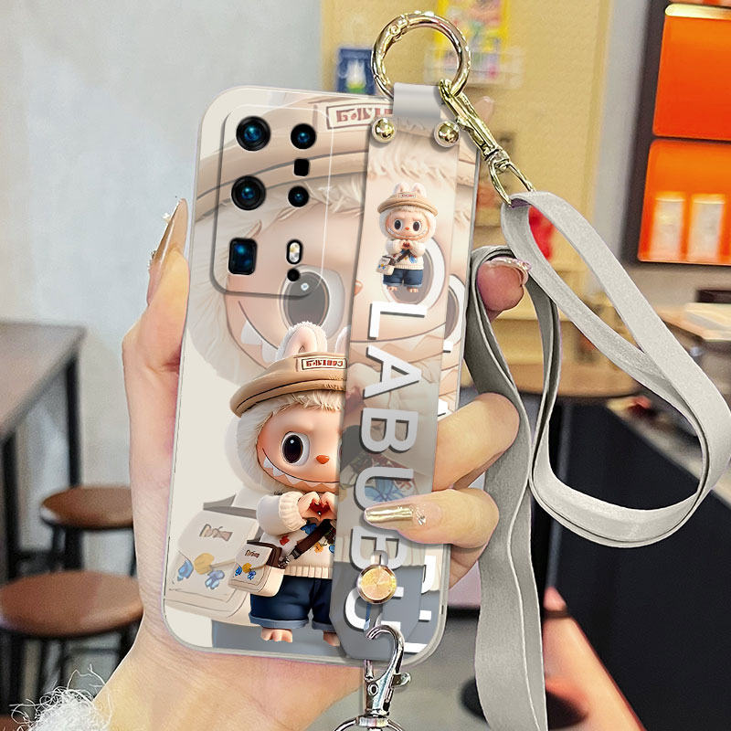 适用于华为P40手机壳p40pro液态腕带支架软壳p40pro+卡通拉布布ANA-AN00可爱背带保护套防摔直边磨砂男女款潮
