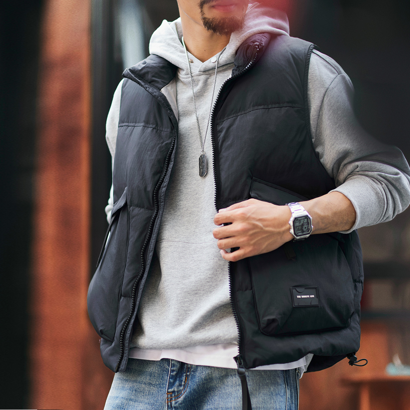 90鸭绒立领工装羽绒马甲