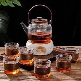 家用功夫主人杯子复古条纹泡茶壶茶具 高档锤纹玻璃茶杯煮茶壶套装