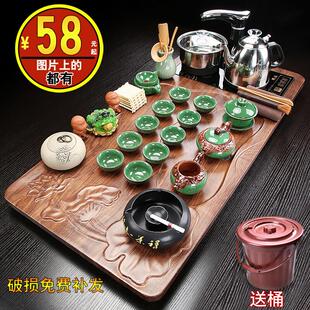 全自動一體茶盤帶電磁爐整套功夫茶具套裝 家用實木嵌入茶盤茶臺I
