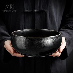 黑天目釉茶洗大号特大茶洗缸高档禅意建盏茶渣缸陶瓷建水水盂家用