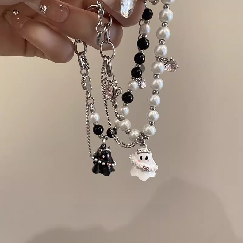 黑白小幽灵串珠手链小众冷淡风女闺蜜高级感甜酷辣妹文化创意手环