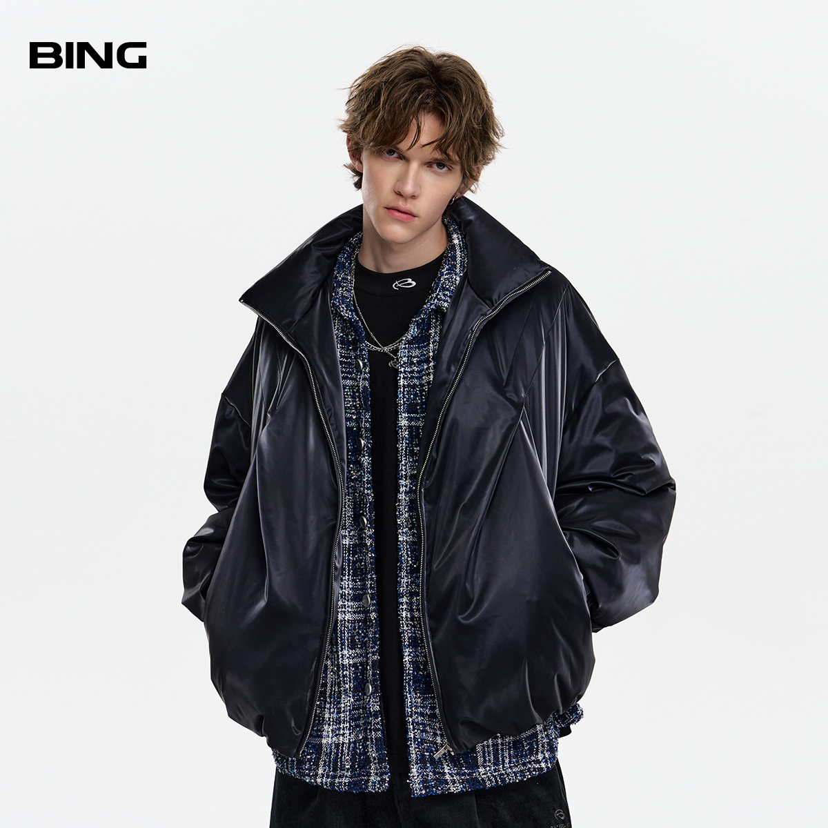 BING短款立领羽绒服男士冬季