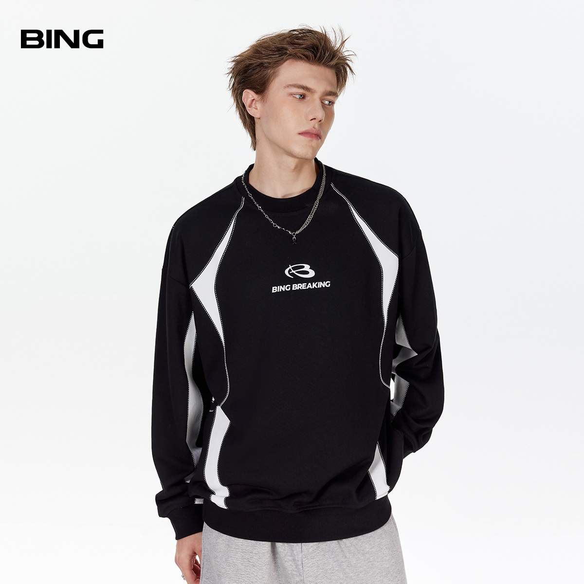 撞色机车卫衣男春秋美式