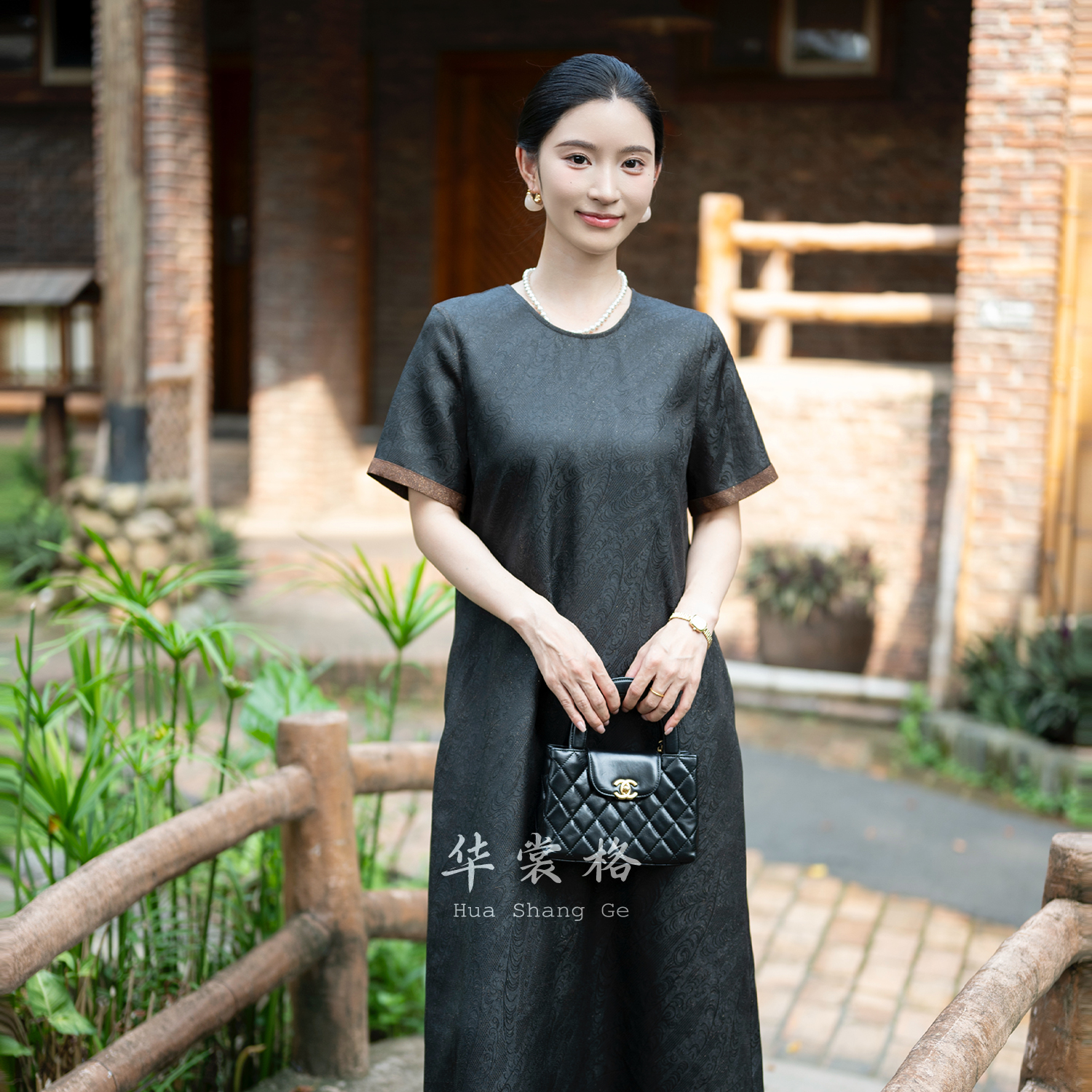 【钱串子】华裳格新中式圆领织金四经绞罗香云纱连衣裙HS1586