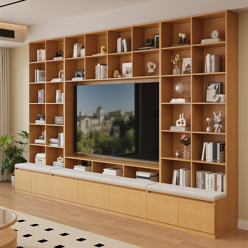 洛霖定制实木卡座书柜一体书架