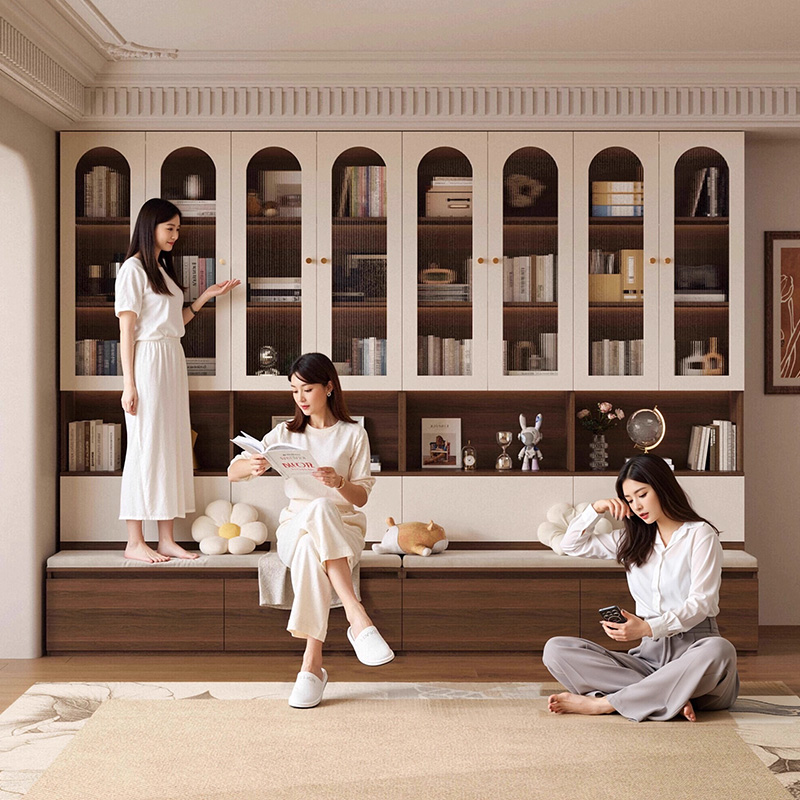 洛霖旗舰店中古风实木卡座书柜